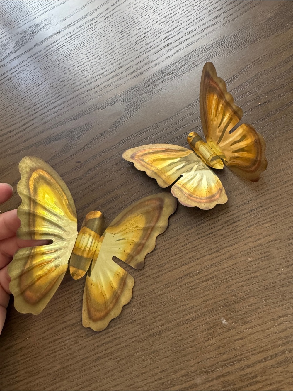 Vintage Set of 2 Brass Butterfly Wall Hangings Mid Century Modern Metal Décor